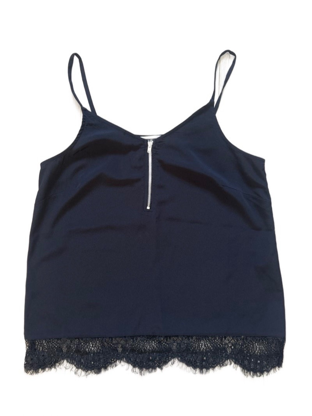 Noisy May Black Lace-Trim Cami Tank Top with Front Zip